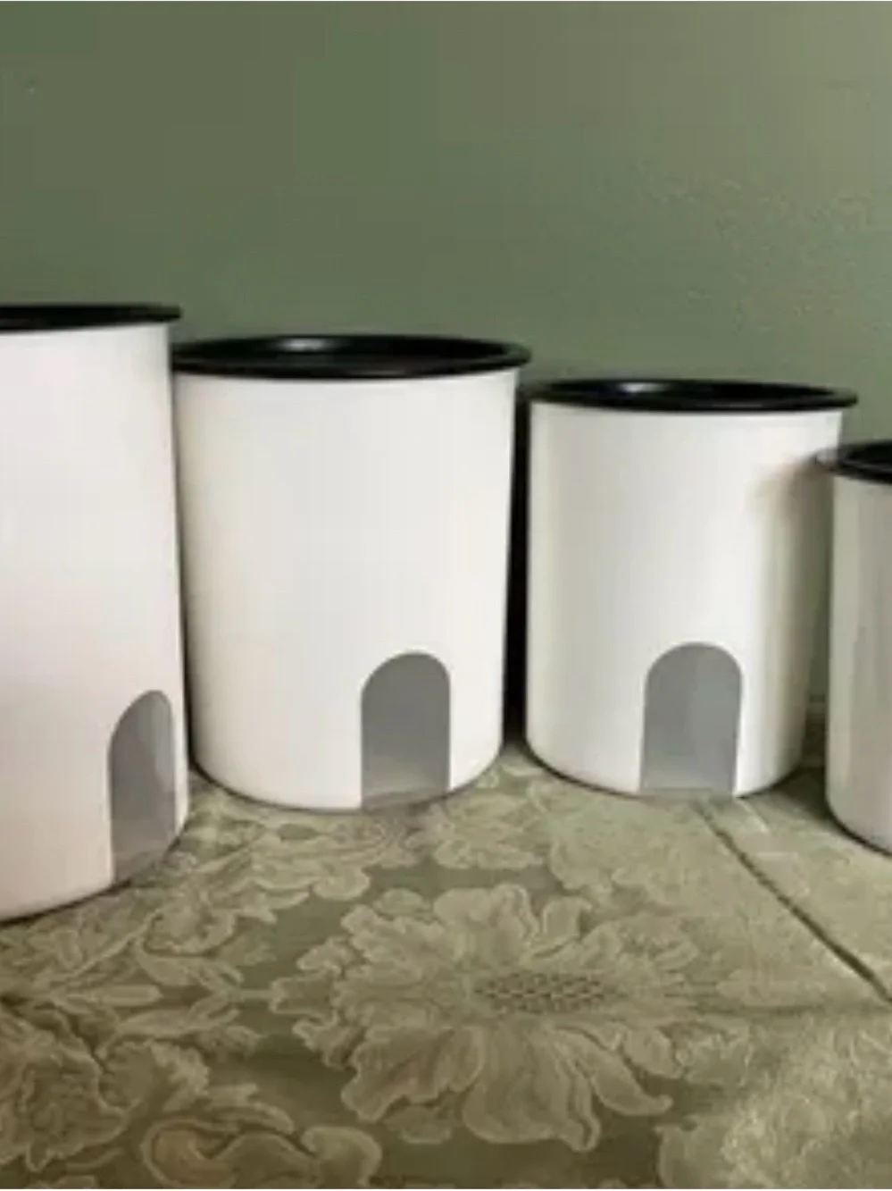 White Kitchen Canister Set with Black Lids - Modern Pantry Storage